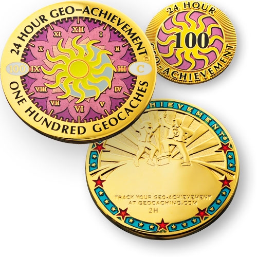 24 Hour - 100 Caches Geo Achievement Award Set